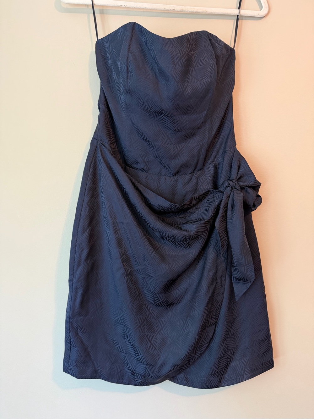 Sézane Alabama Navy Silk Jacquard Strapless Draped Mini Dress Sz FR 38/US 6 VGUC